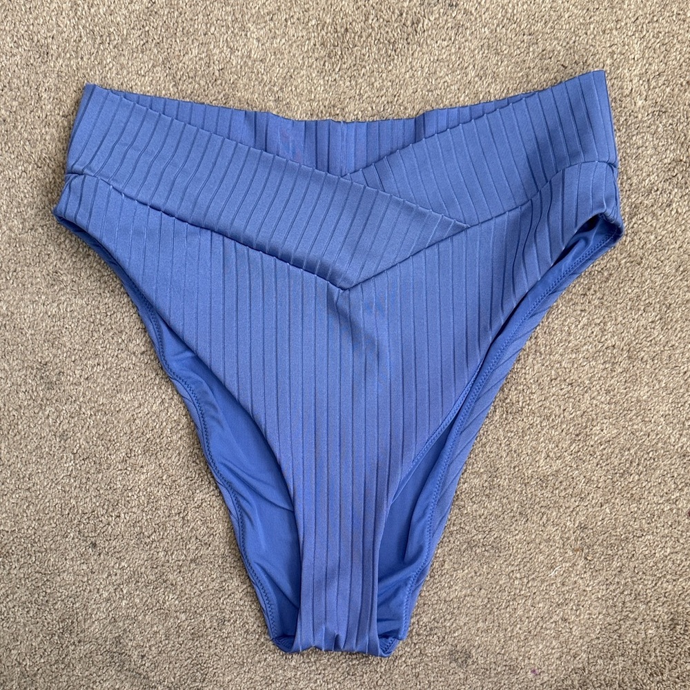aerie Ribbed High-Waist Bikini Bottoms in Blue